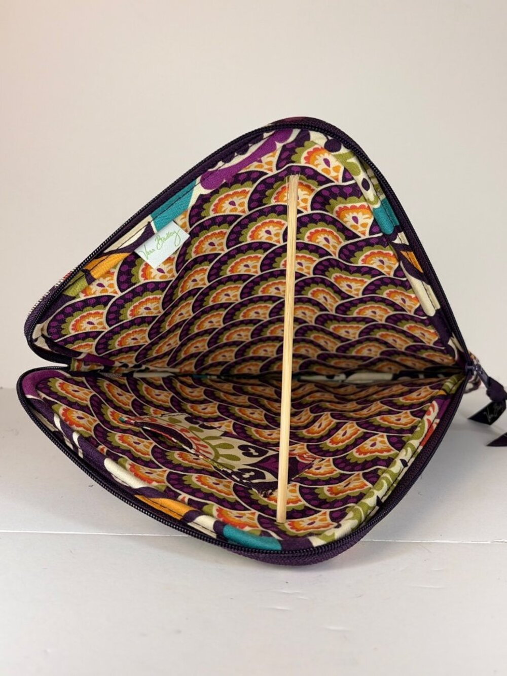 Vera Bradley Quilted Wallet Pouch Plum Orange Green Crazy Patterned Floral - Picture 3 of 5